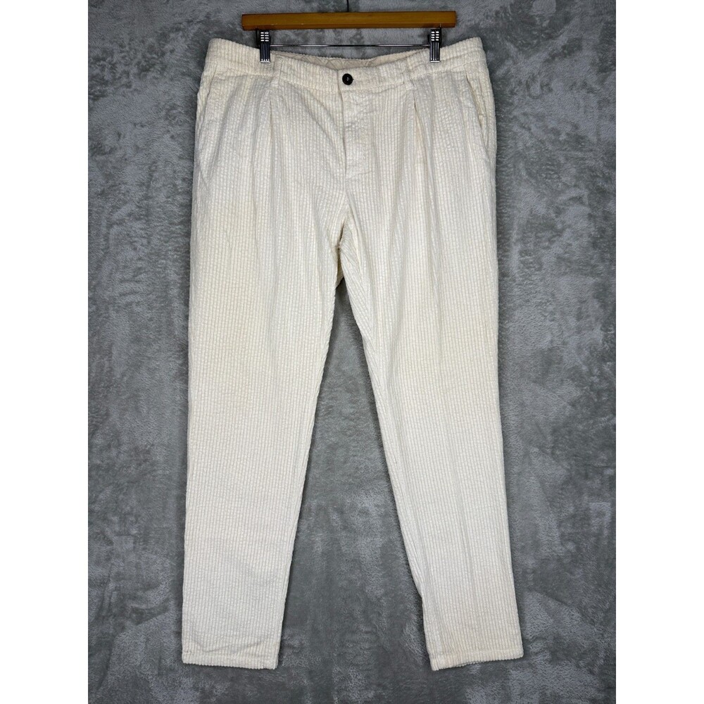 Altea Pants Mens 52 36x32 Cream Corduroy Pockets Single Pleated Designer Italy